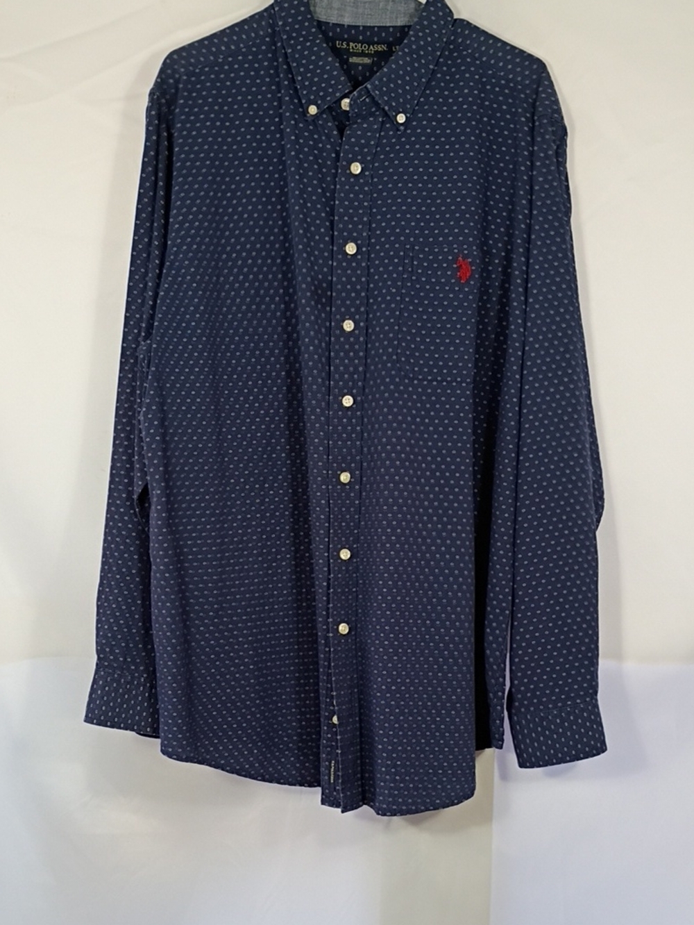 EUC U.S. Polo Assn. Navy Long-Sleeve Button-Down with Micro Dot Pattern Sz LT
